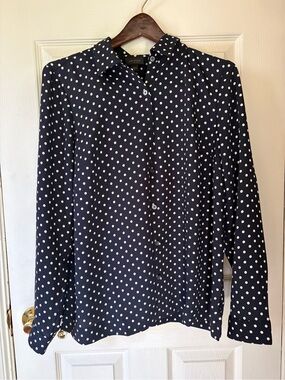 J. Jill Navy Blue Polka Dot Button-Down Shirt wearever collection women’s Medium